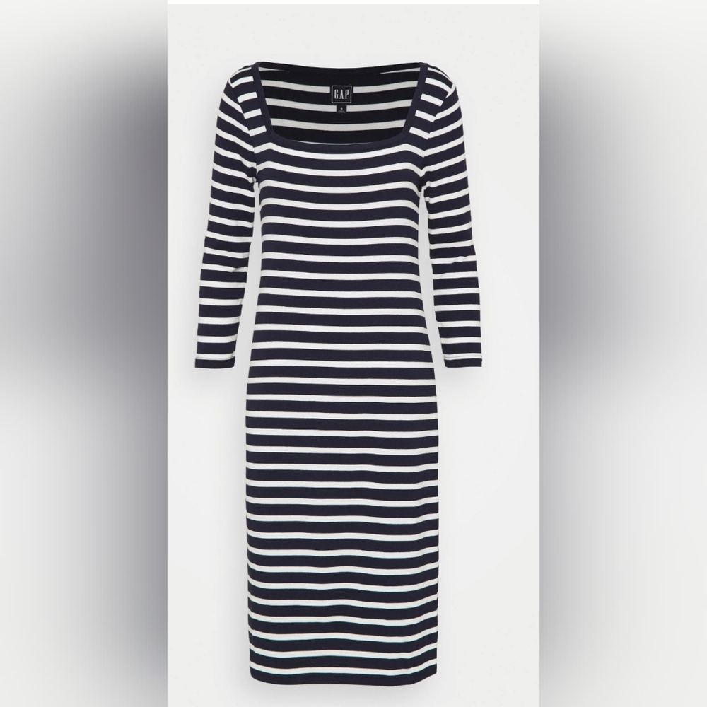 GAP Navy & White Striped Scoop-Neck Midi Dress